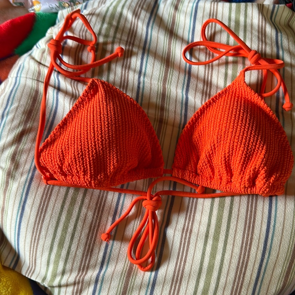 PINK Triangle Crinkle Bikini Top